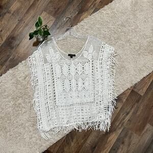 Lane Bryant Size 14/16 White Sheer Crochet Fringe 100% Cotton Pullover Top